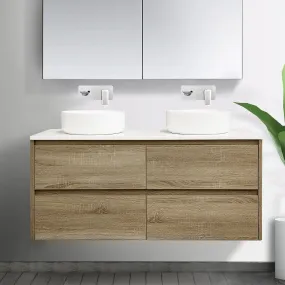 KRIS 1200mm Oak Timber Wall Hung Double Vanity   Luxe Stone Top