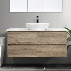 KRIS 1200mm Oak Timber Wall Hung Single Vanity   Bliss Stone Top