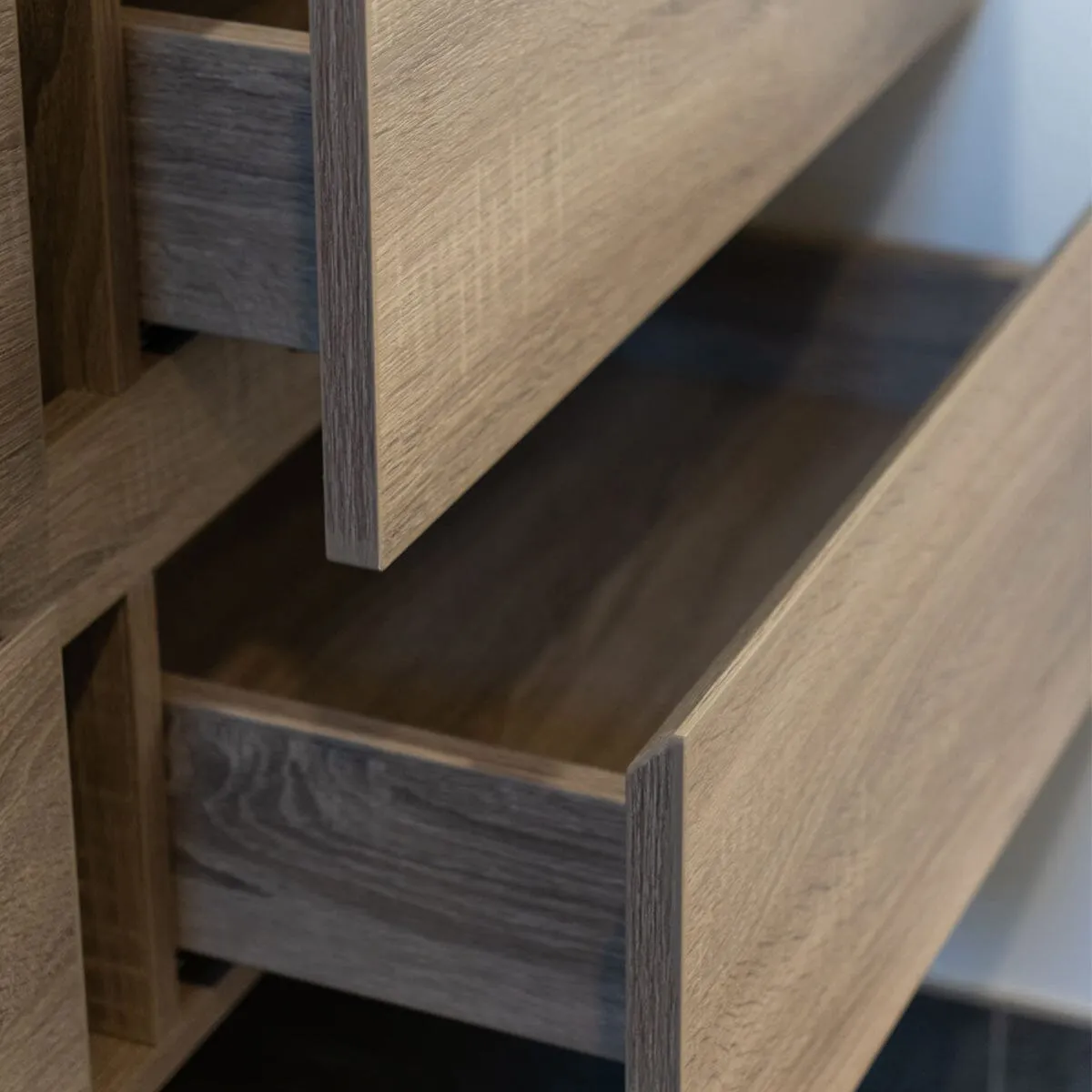KRIS 1200mm Oak Timber Wall Hung Single Vanity   Ceramic Top