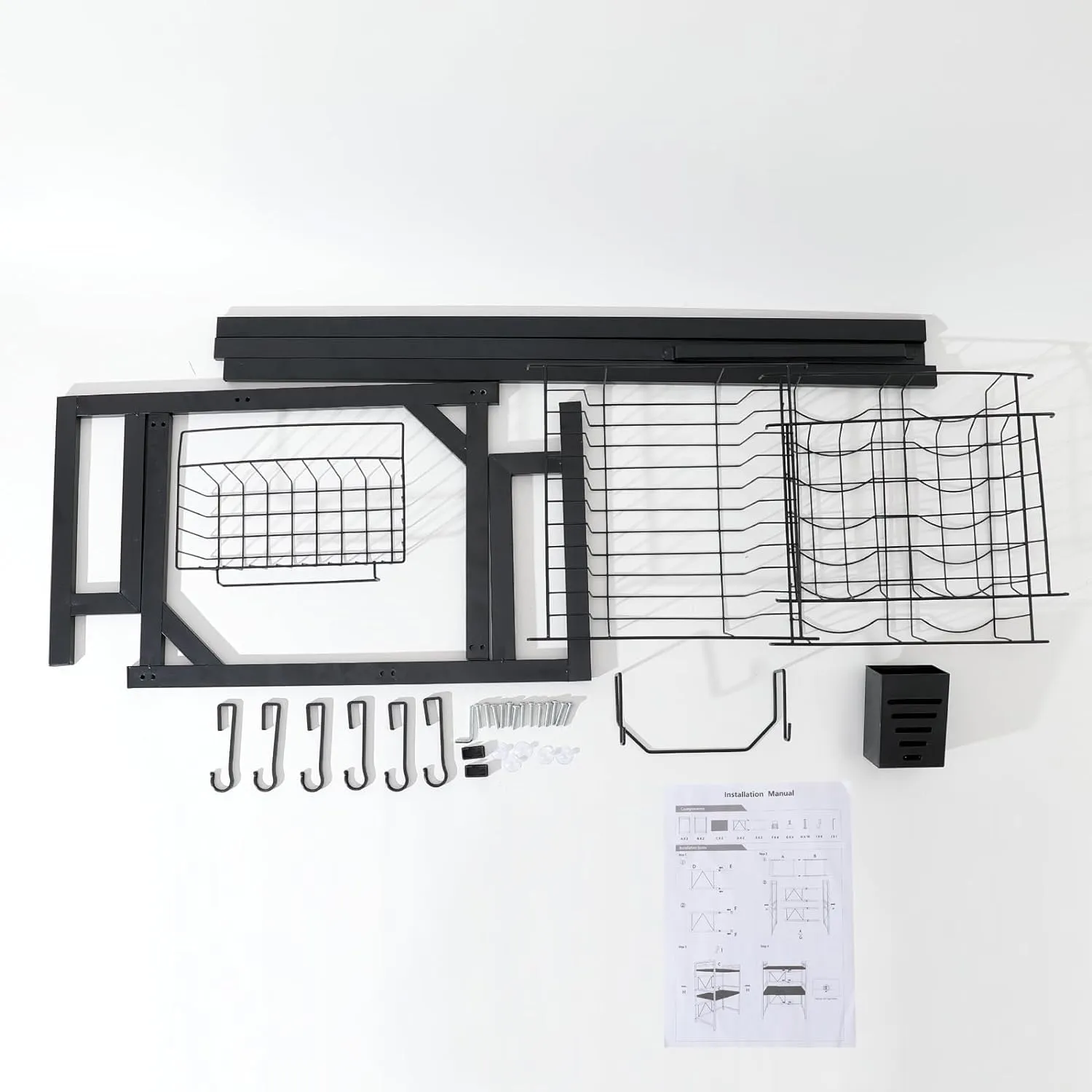 Kuber Industries 2-Layer Dish Drying Rack|Storage Rack for Kitchen Counter|Drainboard & Cutting Board Holder|Premium Utensils Basket Pack of 2 (Black)