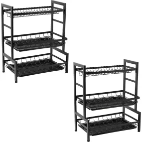 Kuber Industries 3-Layer Dish Drying Rack|Storage Rack for Kitchen Counter|Drainboard & Cutting Board Holder|Premium Utensils Basket|Free Mounting Pack of 2 (Black)