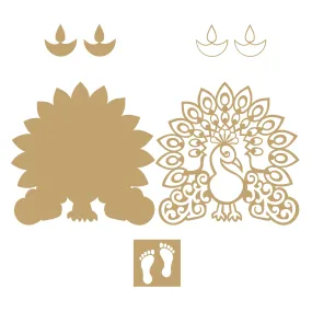 LET'S DIY 11-Inch Reusable Peacock Rangoli Mats for Diwali & Home Décor | Reusable Templates for Floor & Table | Fill with Rangoli,or Grains | Ideal for Navratri, Pongal, Pooja, Mandir Decoration