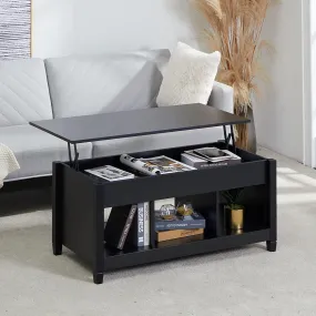 Lift Top Coffee Table, 41" X 19.5" Rising Dining Table w/ Hidden Storage, Black
