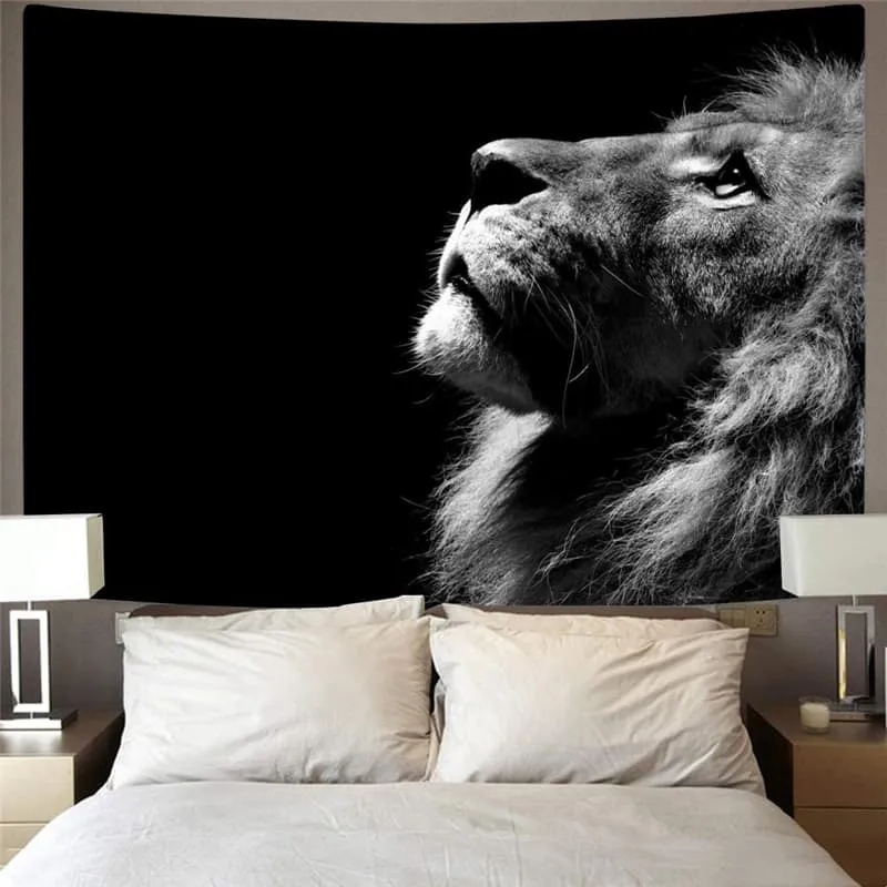 Lion Tapestry Animal Rug Wall Anime Wall Tapestry Black Home Tapestrys Harajuku Tenture Mandala