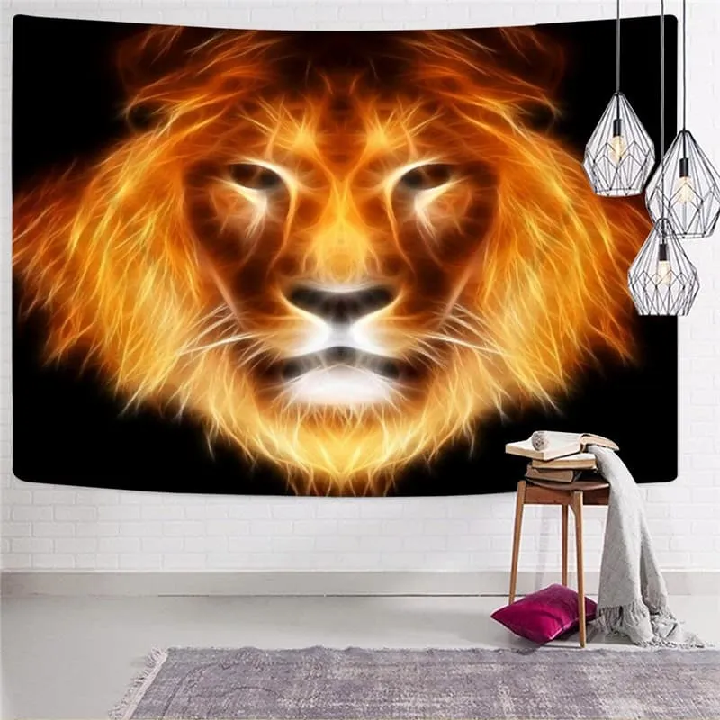 Lion Tapestry Animal Rug Wall Anime Wall Tapestry Flame Tenture Mandala Harajuku Tapestries