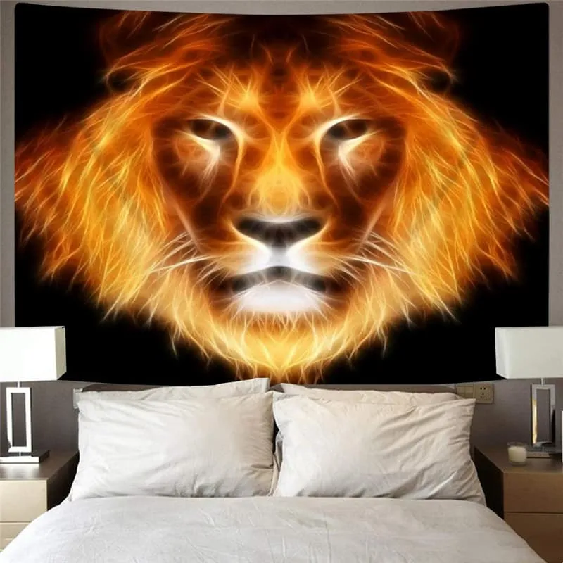 Lion Tapestry Animal Rug Wall Anime Wall Tapestry Flame Tenture Mandala Harajuku Tapestries
