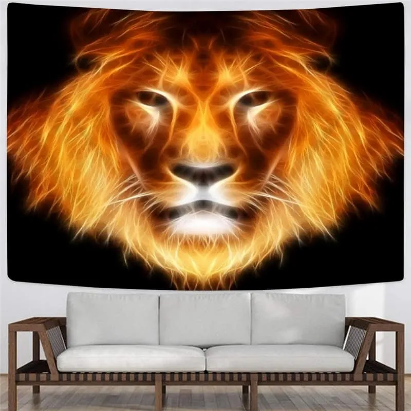 Lion Tapestry Animal Rug Wall Anime Wall Tapestry Flame Tenture Mandala Harajuku Tapestries