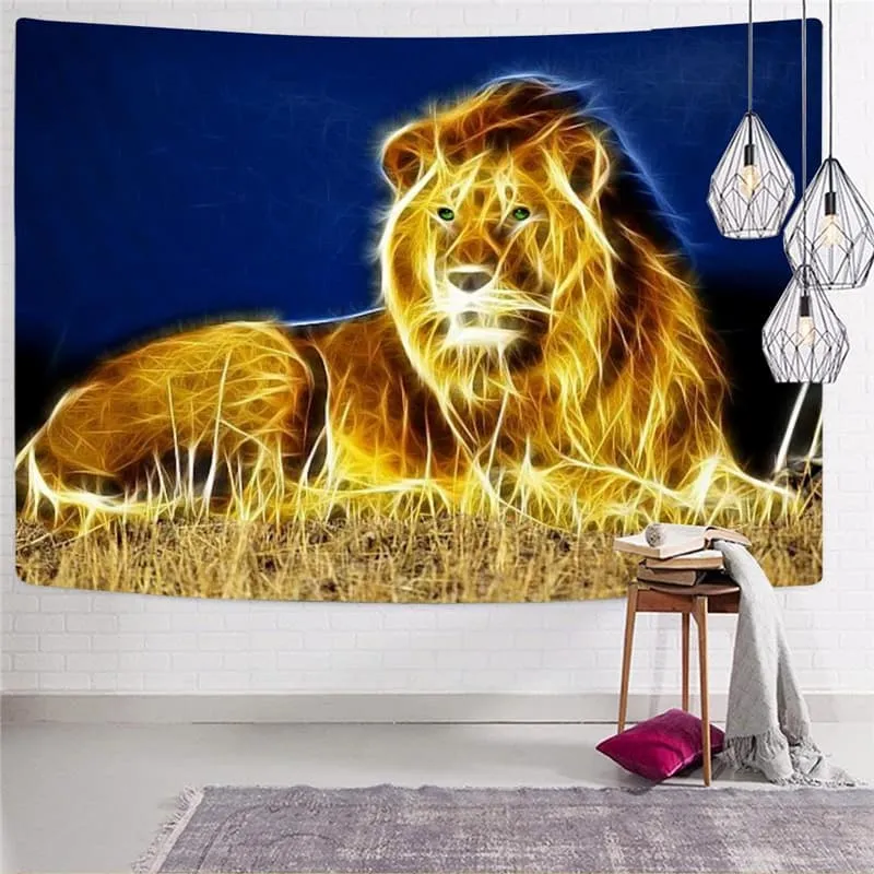 Lion Tapiz Animal Tapestries Anime Tenture Mandala Harajuku Wall Tapestry Lightning Home Tapestrys