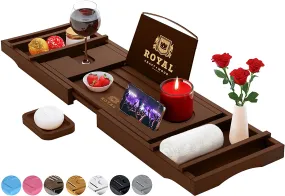Luxury Bamboo Bathtub Caddy Tray - Adjustable Organizer Tray for Bathroom with Free Soap Dish (Brown)
