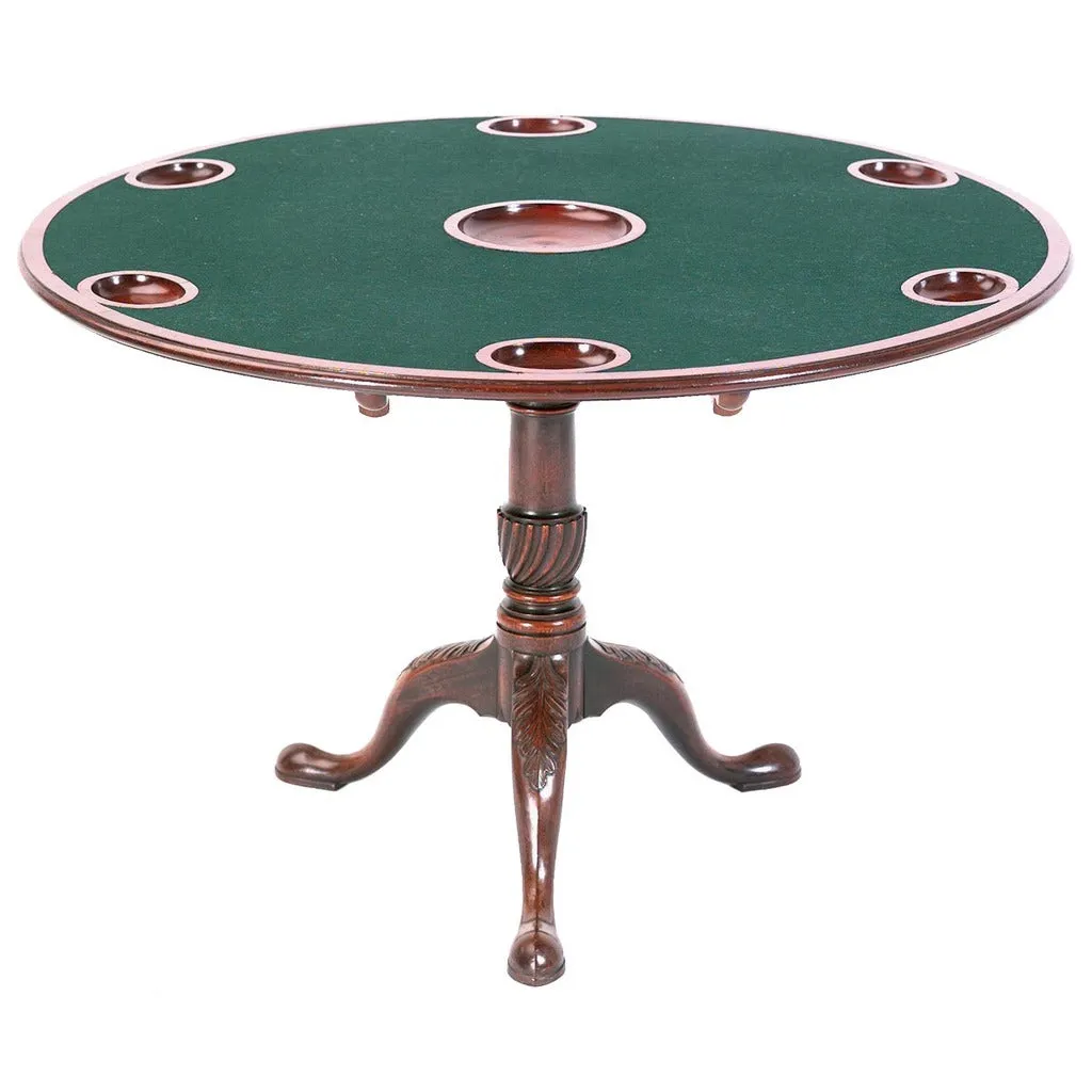 Mahogany Games Table with Carved Pedestal