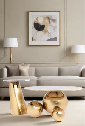 Margot Set of 2 Marble Top Ball Feet Coffee Table Set