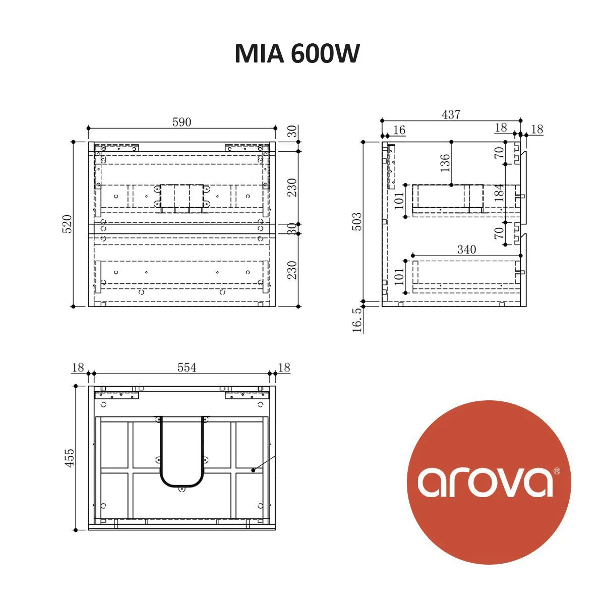 Mia 600mm Wall Hung Bathroom Vanity