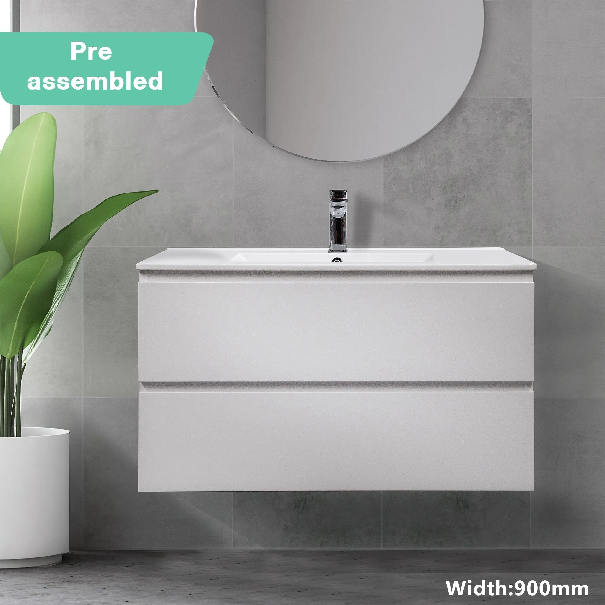 Mia 900mm Wall Hung Vanity   Ceramic Top
