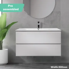 Mia 900mm Wall Hung Vanity   Ceramic Top