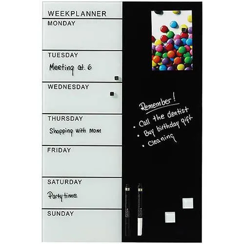 Naga Magnetic Glassboard Week Planner 400 X 600Mm Black/White