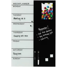 Naga Magnetic Glassboard Week Planner 400 X 600Mm Black/White