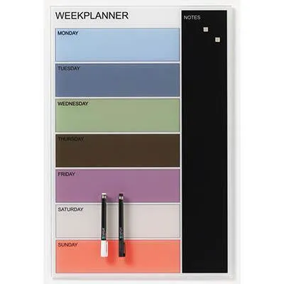 Naga Magnetic Glassboard Week Planner 400 X 600Mm Multi Colour