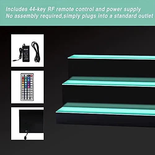 NC 40 Inch LED Lighted Liquor Bottle Display 2 Step Illuminated Bottle Shelf 3 Tier Home Bar Drinks Lighting Shelves with Remote Control (3 Tier, 40 inch)