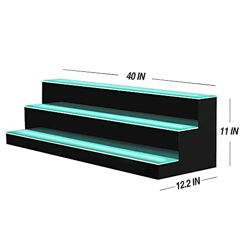 NC 40 Inch LED Lighted Liquor Bottle Display 2 Step Illuminated Bottle Shelf 3 Tier Home Bar Drinks Lighting Shelves with Remote Control (3 Tier, 40 inch)