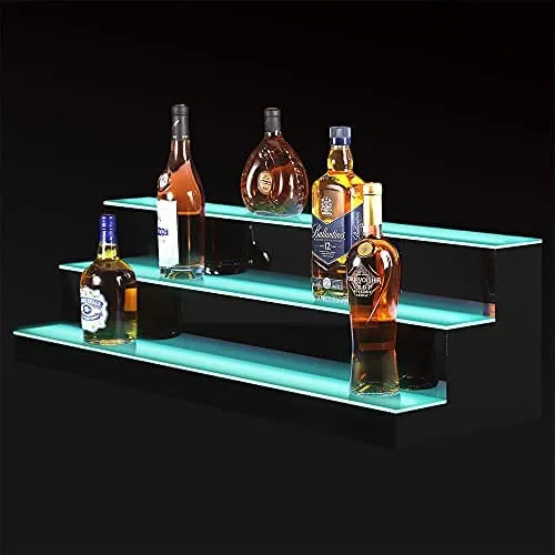 NC 40 Inch LED Lighted Liquor Bottle Display 2 Step Illuminated Bottle Shelf 3 Tier Home Bar Drinks Lighting Shelves with Remote Control (3 Tier, 40 inch)