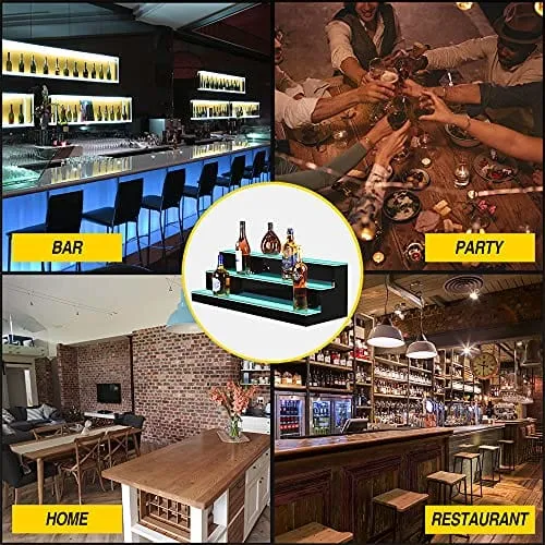 NC 40 Inch LED Lighted Liquor Bottle Display 2 Step Illuminated Bottle Shelf 3 Tier Home Bar Drinks Lighting Shelves with Remote Control (3 Tier, 40 inch)