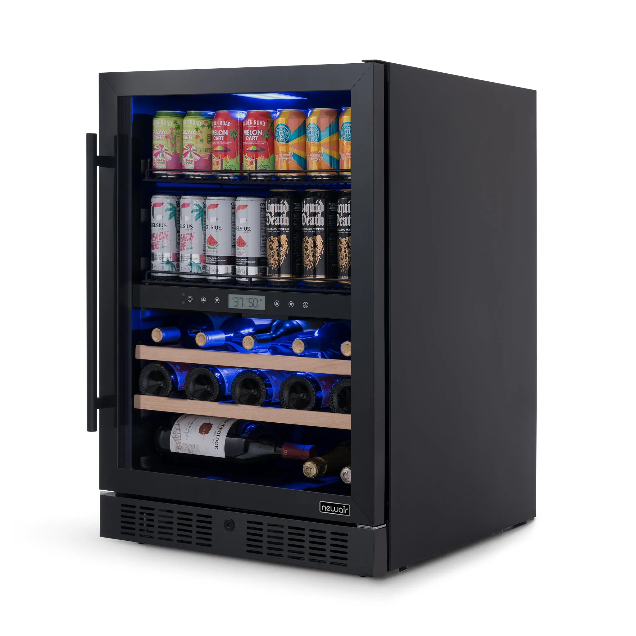 Newair® 100-Can, 24-Bottle Built-in Dual Zone Black Beverage Fridge - 24"