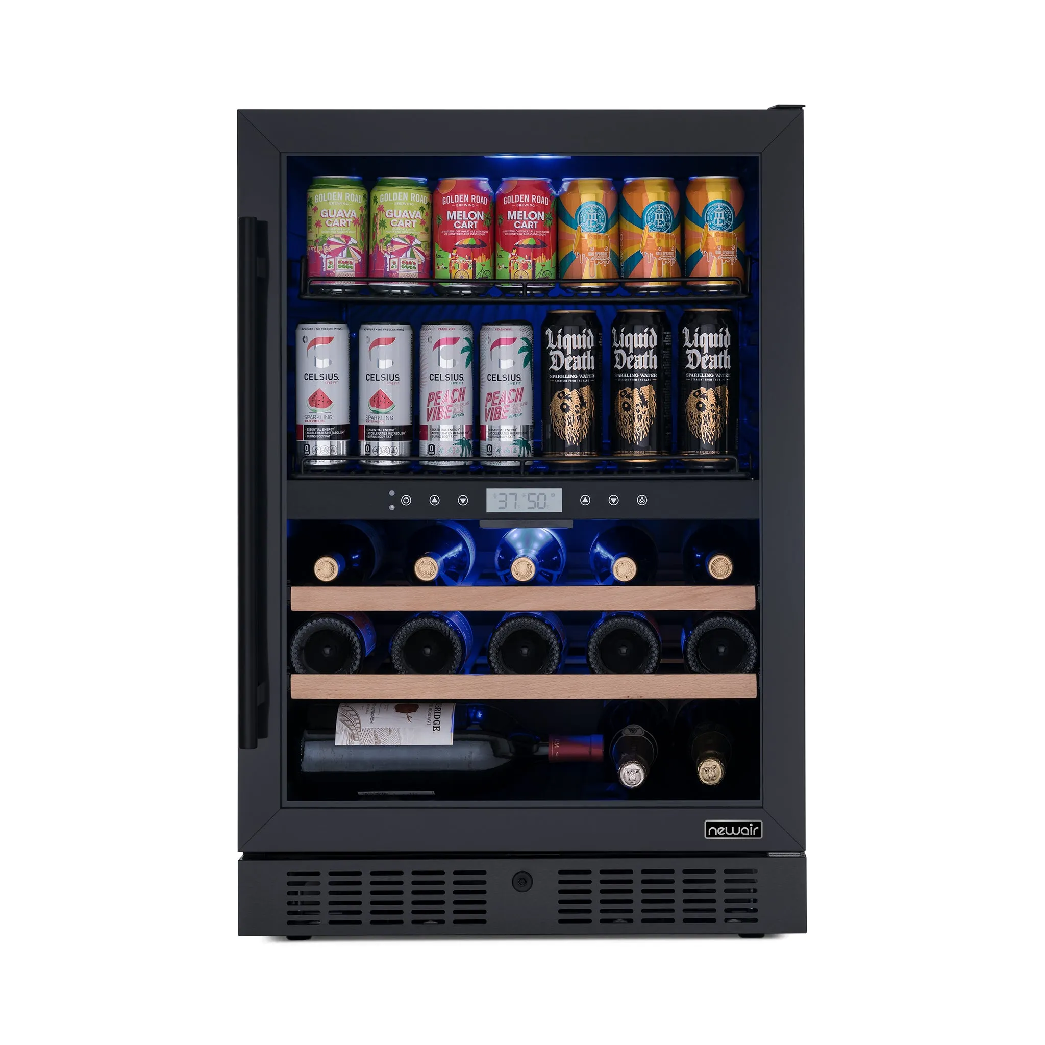 Newair® 100-Can, 24-Bottle Built-in Dual Zone Black Beverage Fridge - 24"
