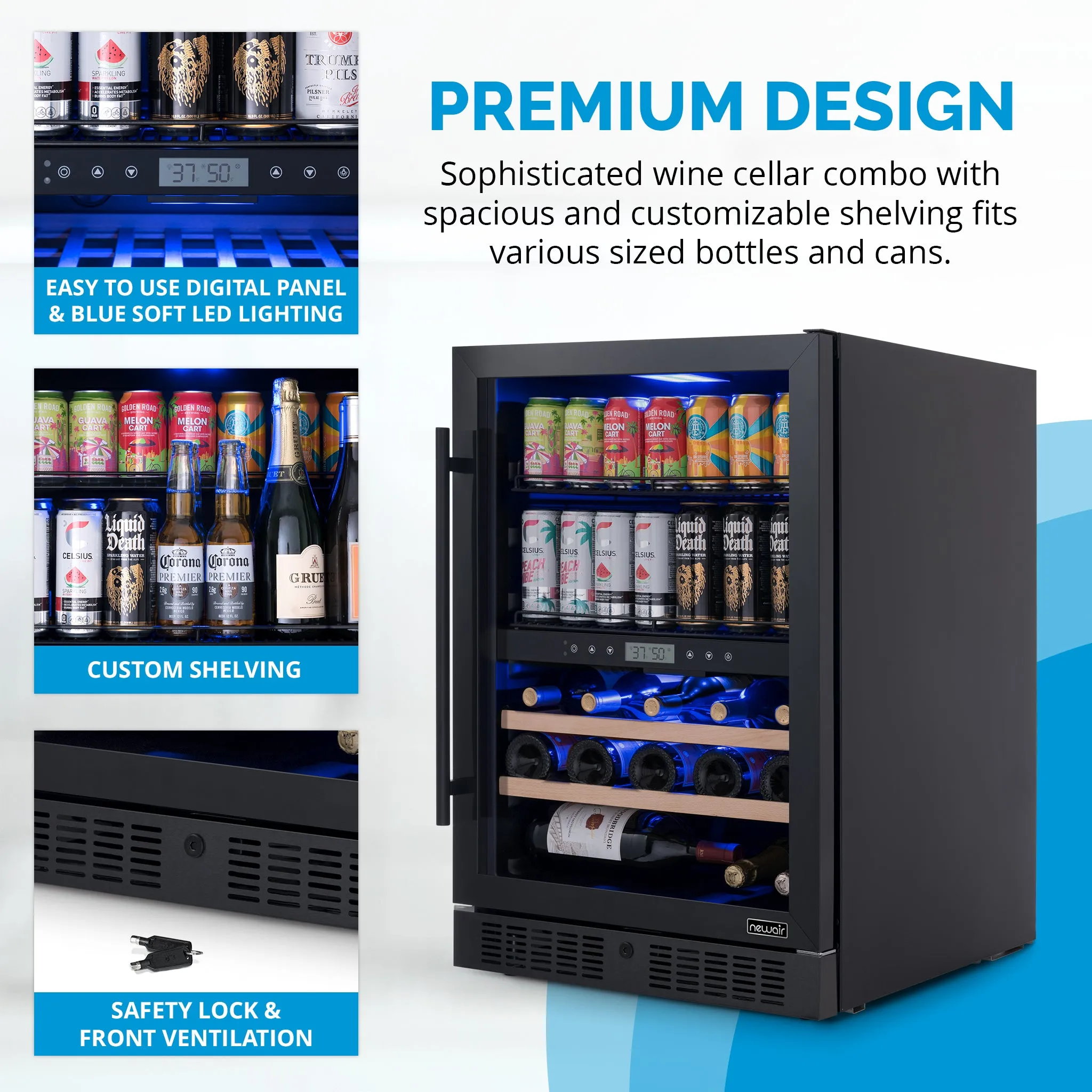 Newair® 100-Can, 24-Bottle Built-in Dual Zone Black Beverage Fridge - 24"