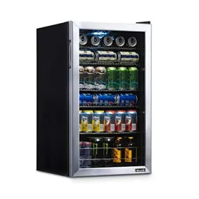 NewAir Beverage Refrigerator Cooler with 126 Can Capacity - Mini Bar Beer Fridge with Right Hinge Glass Door - Cools to 34F - AB-1200 - Stainless Steel