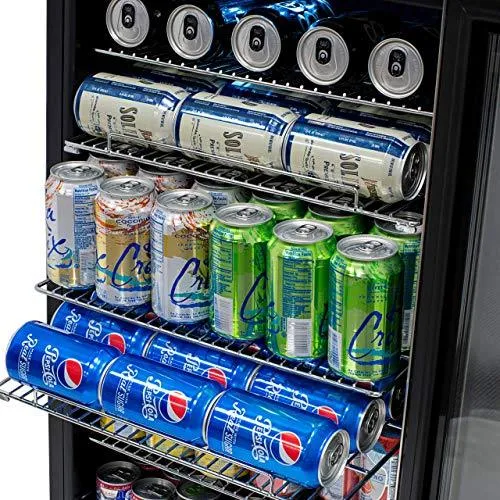 NewAir Beverage Refrigerator Cooler with 126 Can Capacity - Mini Bar Beer Fridge with Right Hinge Glass Door - Cools to 34F - AB-1200 - Stainless Steel
