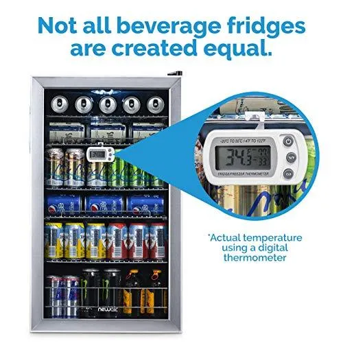 NewAir Beverage Refrigerator Cooler with 126 Can Capacity - Mini Bar Beer Fridge with Right Hinge Glass Door - Cools to 34F - AB-1200 - Stainless Steel