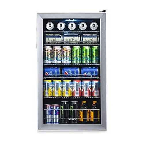 NewAir Beverage Refrigerator Cooler with 126 Can Capacity - Mini Bar Beer Fridge with Right Hinge Glass Door - Cools to 34F - AB-1200 - Stainless Steel