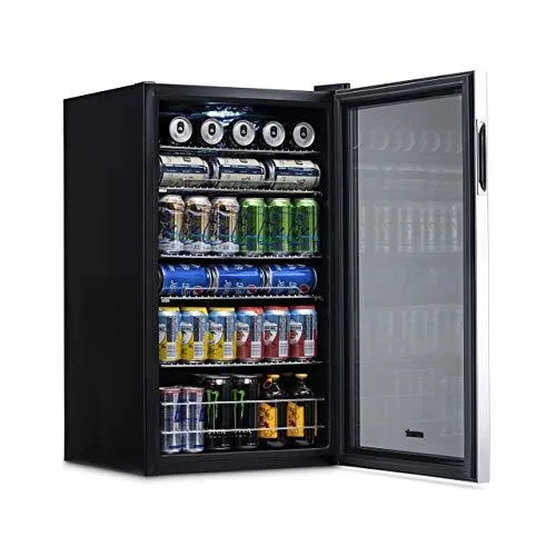 NewAir Beverage Refrigerator Cooler with 126 Can Capacity - Mini Bar Beer Fridge with Right Hinge Glass Door - Cools to 34F - AB-1200 - Stainless Steel