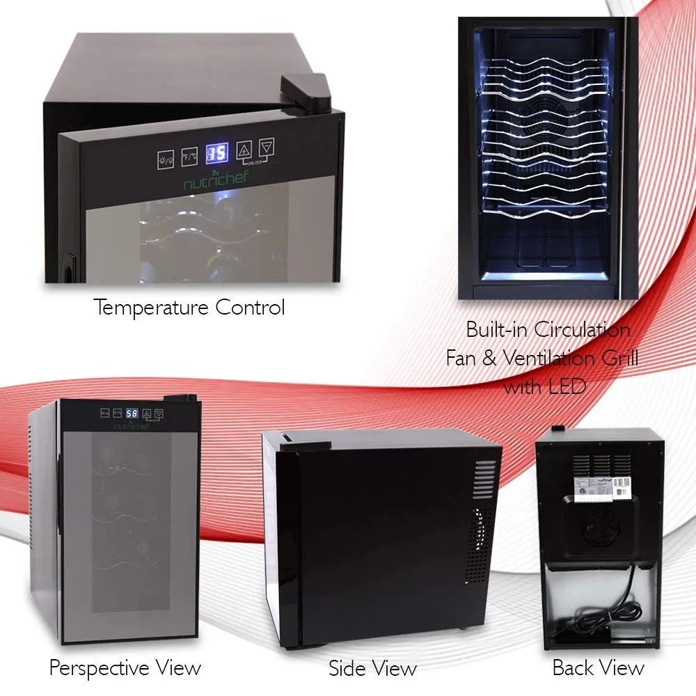 Nutrichef 8 Bottle Thermoelectric Wine Cooler Refrigerator | Red, White, Champagne Chiller | Counter Top Wine Cellar | Quiet Operation Fridge | Touch Temperature Control