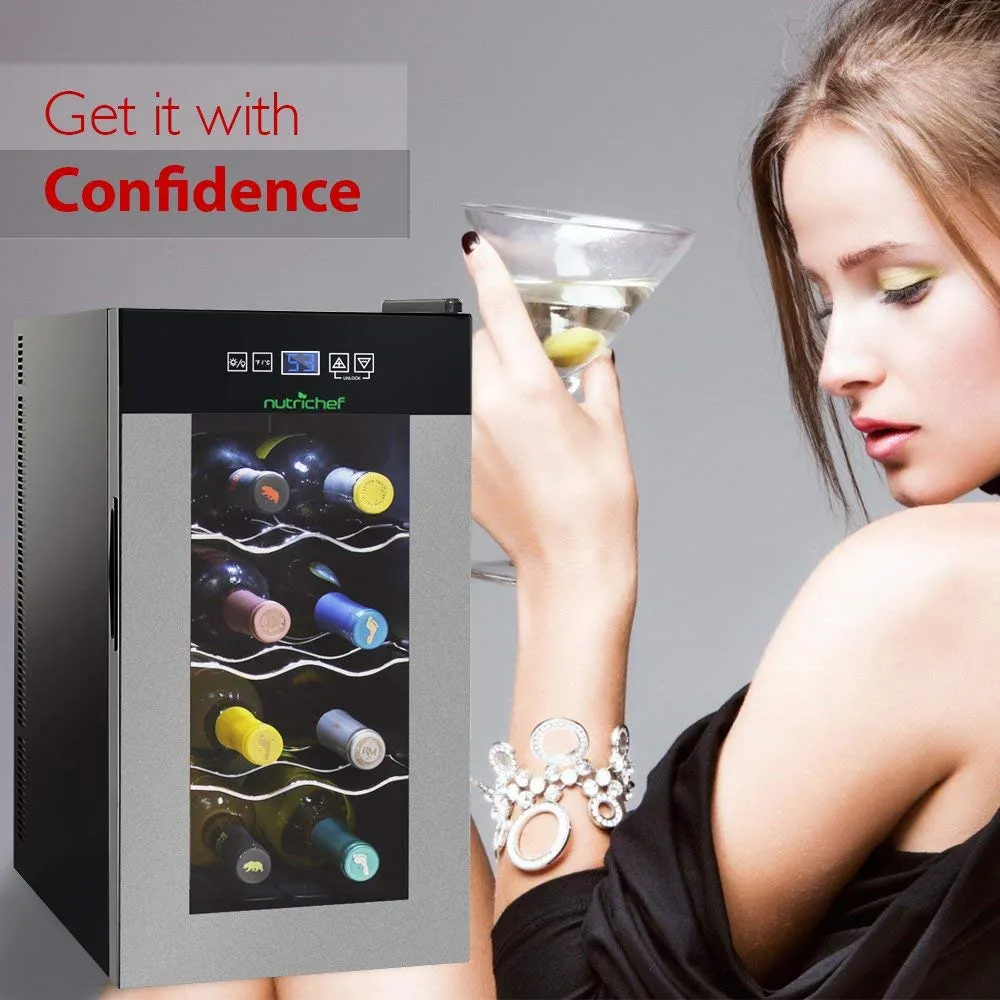Nutrichef 8 Bottle Thermoelectric Wine Cooler Refrigerator | Red, White, Champagne Chiller | Counter Top Wine Cellar | Quiet Operation Fridge | Touch Temperature Control