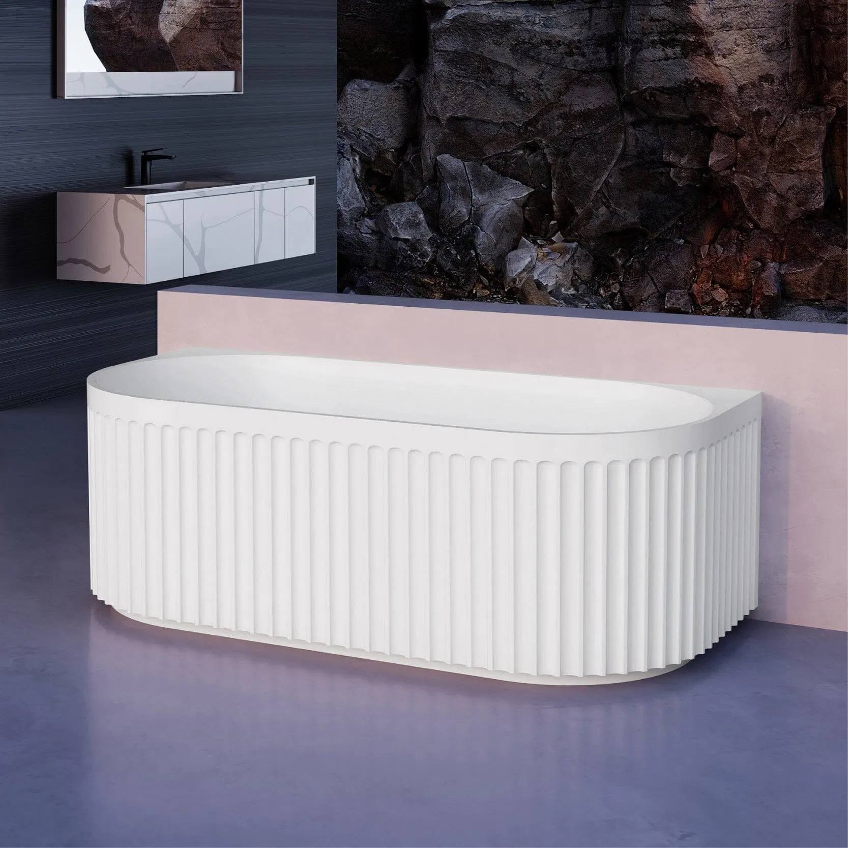 OBI 1500mm Fluted Back to Wall Free Standing Bath Gloss White