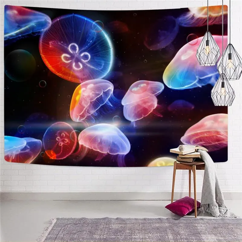 Ocean Tapestry Jellyfish Tapestries Fluorescence Home Tapestrys Colorful Rug Wall