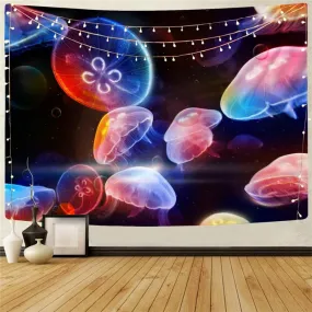 Ocean Tapestry Jellyfish Tapestries Fluorescence Home Tapestrys Colorful Rug Wall
