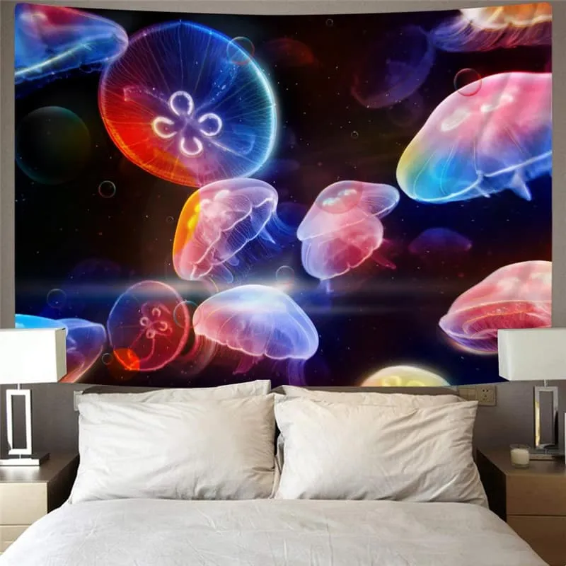 Ocean Tapestry Jellyfish Tapestries Fluorescence Home Tapestrys Colorful Rug Wall