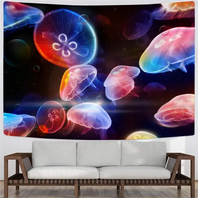 Ocean Tapestry Jellyfish Tapestries Fluorescence Home Tapestrys Colorful Rug Wall