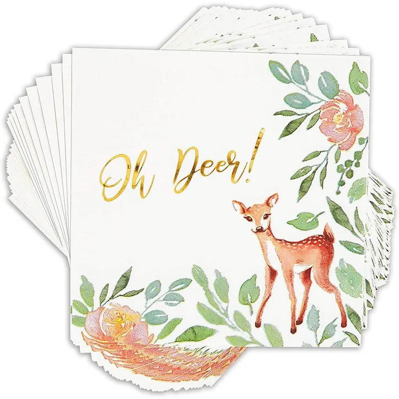 Oh Deer Baby Shower Decorations, White Paper Napkins (6.5 In, 50 Pack)