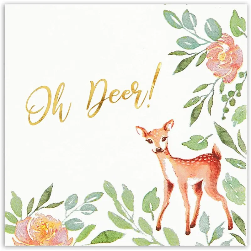 Oh Deer Baby Shower Decorations, White Paper Napkins (6.5 In, 50 Pack)