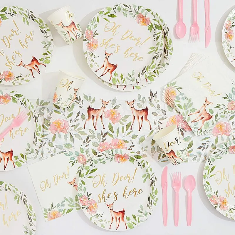 Oh Deer Baby Shower Decorations, White Paper Napkins (6.5 In, 50 Pack)