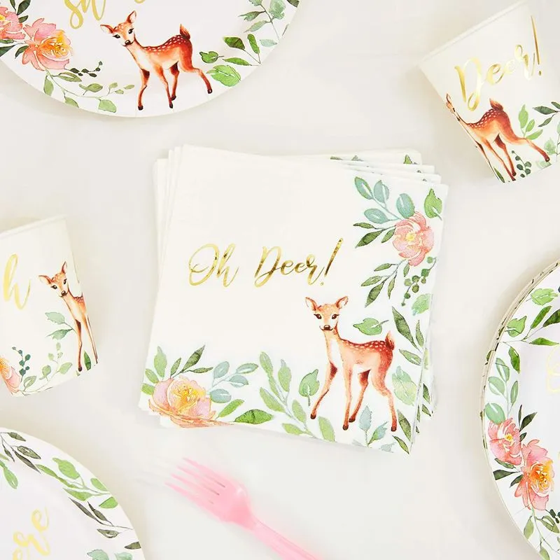 Oh Deer Baby Shower Decorations, White Paper Napkins (6.5 In, 50 Pack)