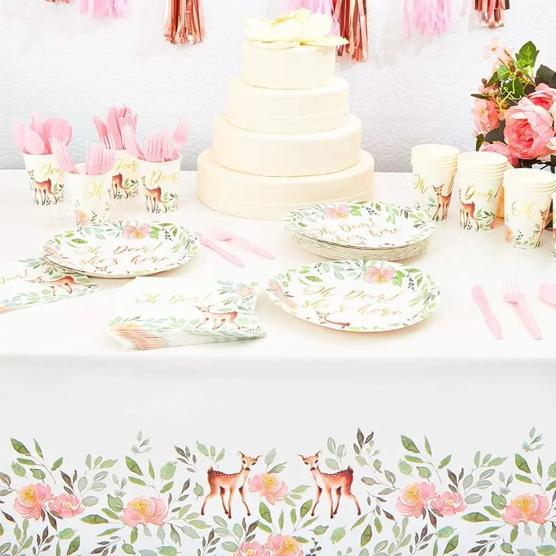 Oh Deer Party Table Covers for Girls Baby Shower (54 x 108 in, 3 Pack)