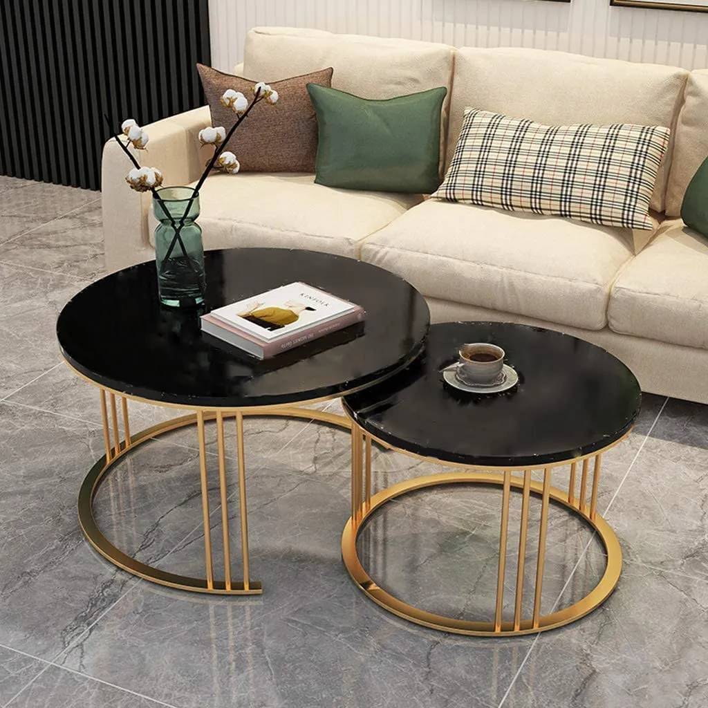 Onlinecollection Engineered Wood Coffee Table, Nesting Center Table, Movable Decorative Table, Round Leisure Table, Suitable For Bedside/Hallway/Living Room (Golden-White)