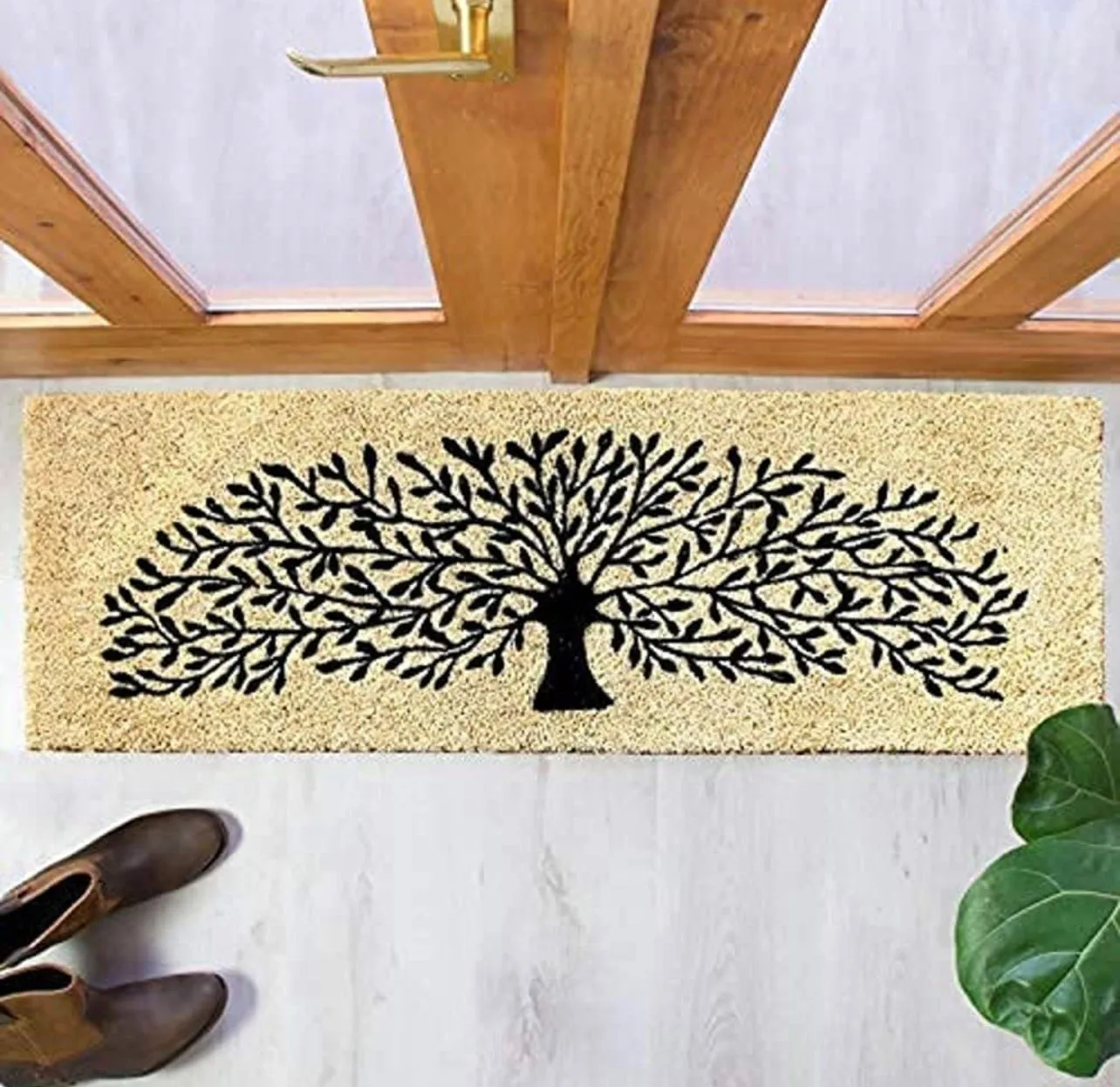 OnlyMat Beige Bleached Tree Design Coir Doormat