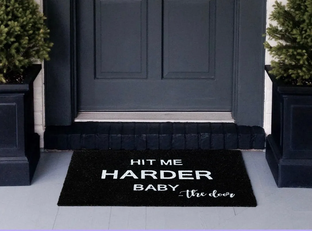 OnlyMat Funny HIT ME HARDER Printed Black Large Size Natural Coir Mat
