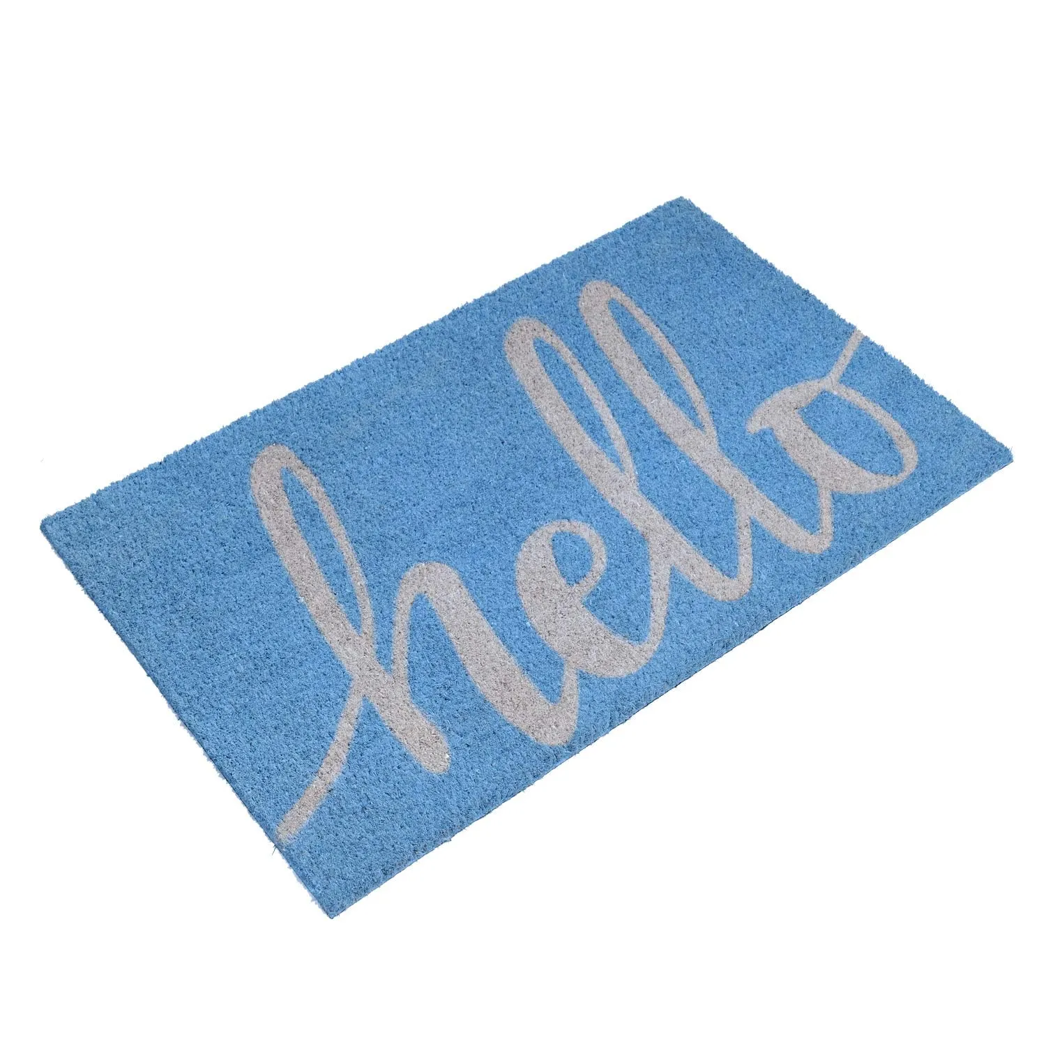 OnlyMat Light Blue "Hello" Printed Coir Entrance Mat