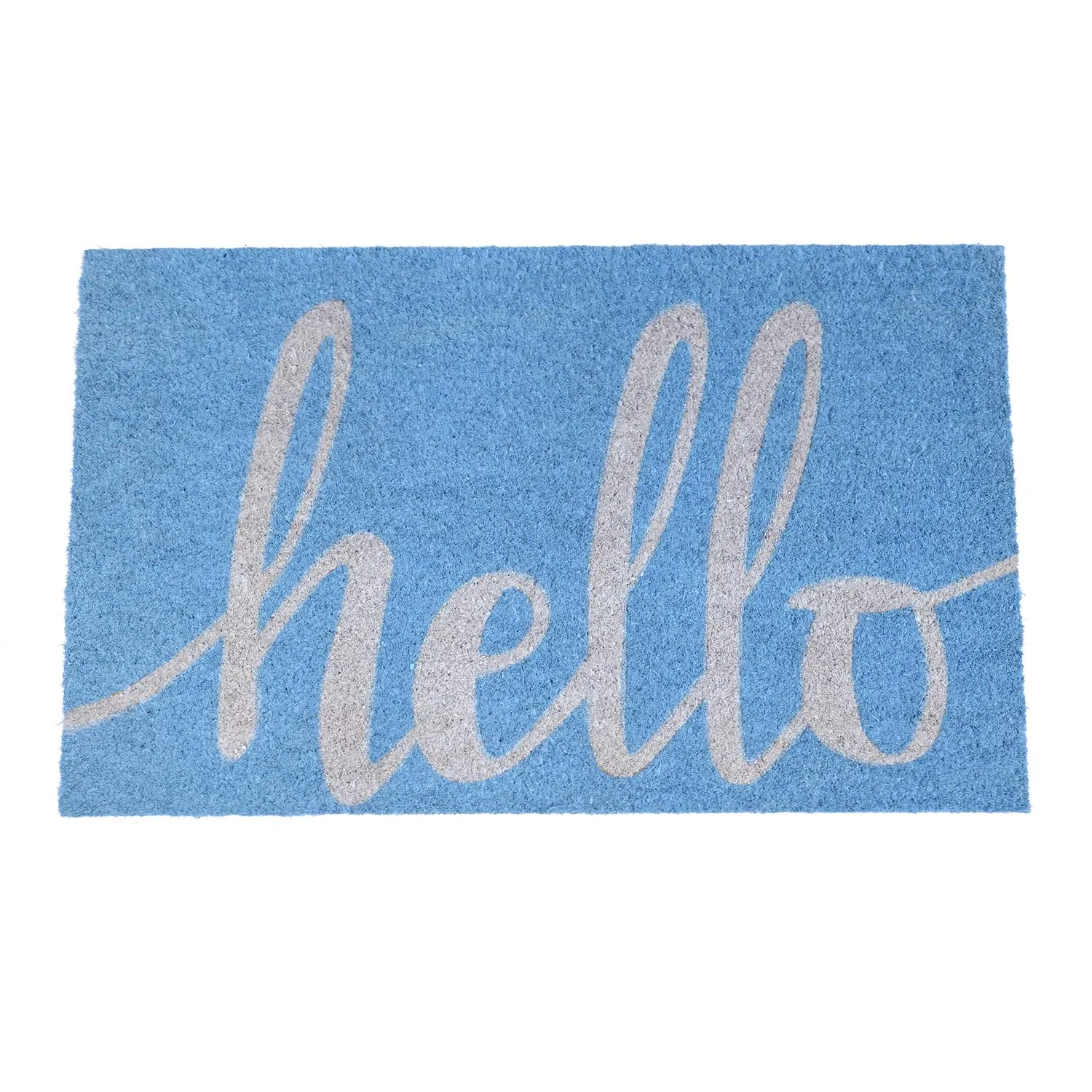 OnlyMat Light Blue "Hello" Printed Coir Entrance Mat